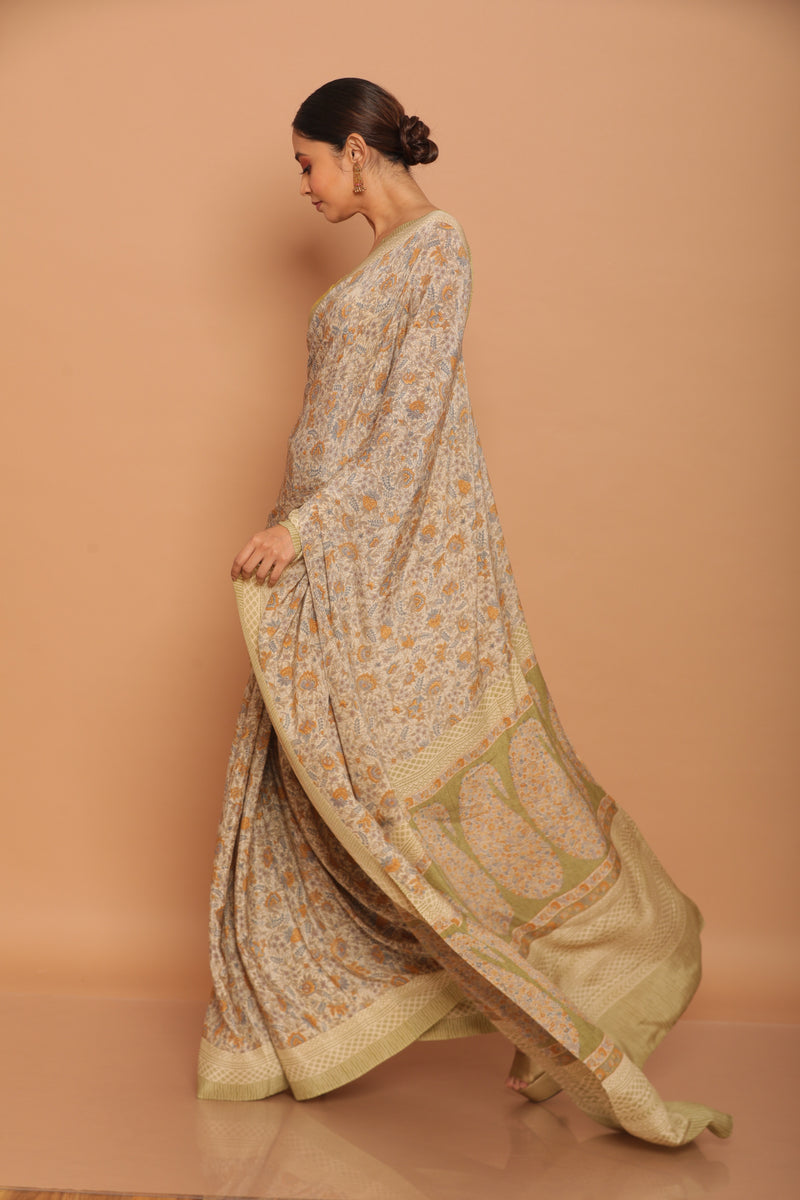Printed silk crepe saree