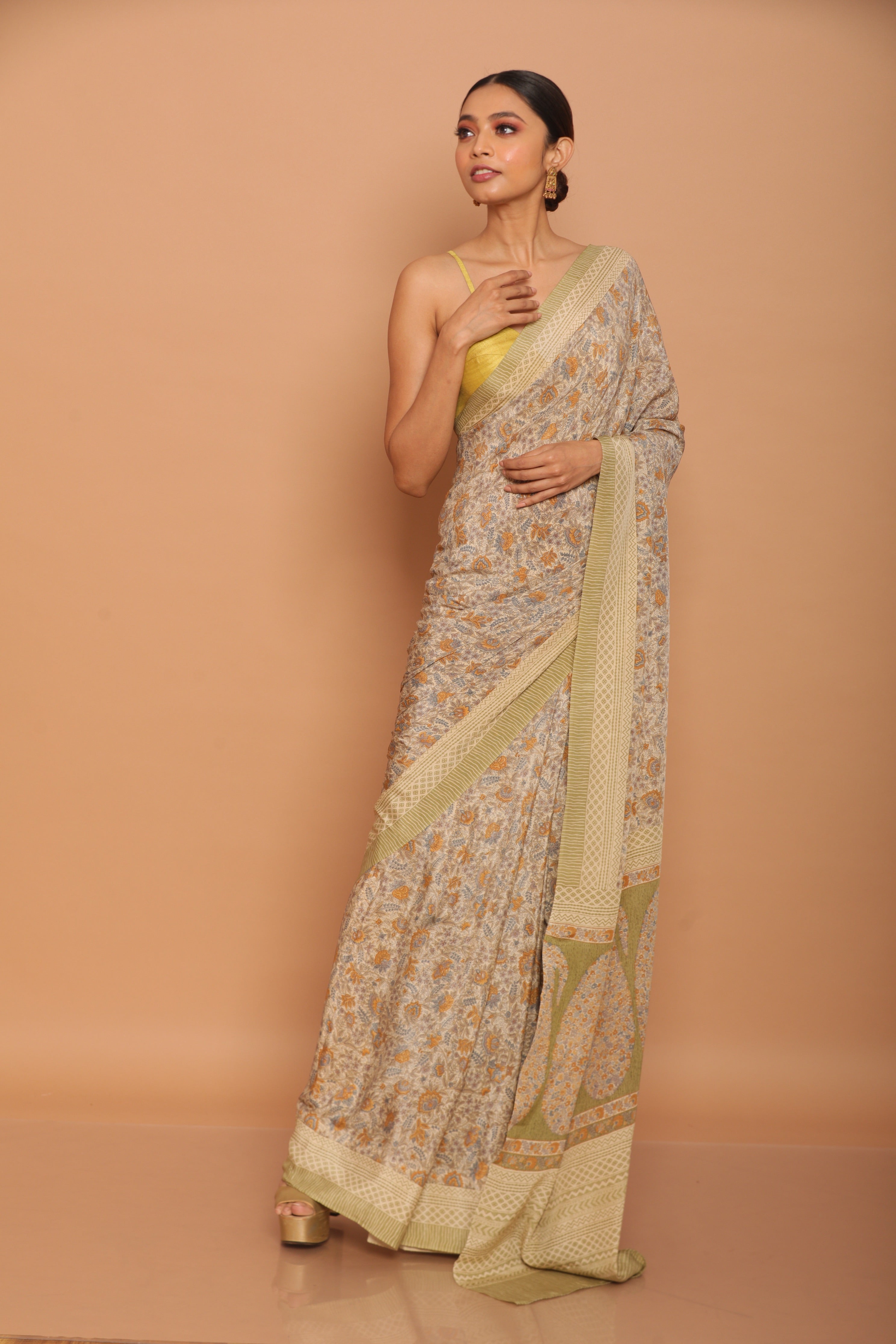 Printed silk crepe saree
