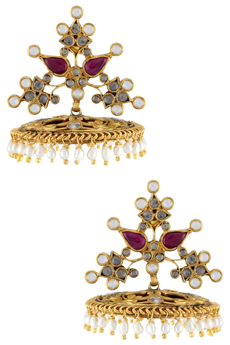 Silver Gold Plated Floral Jaali Jhumka Atulya Earrings