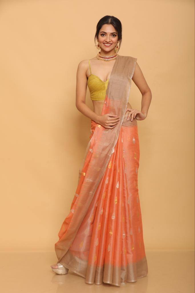 Orange Chapa Tussar Saree