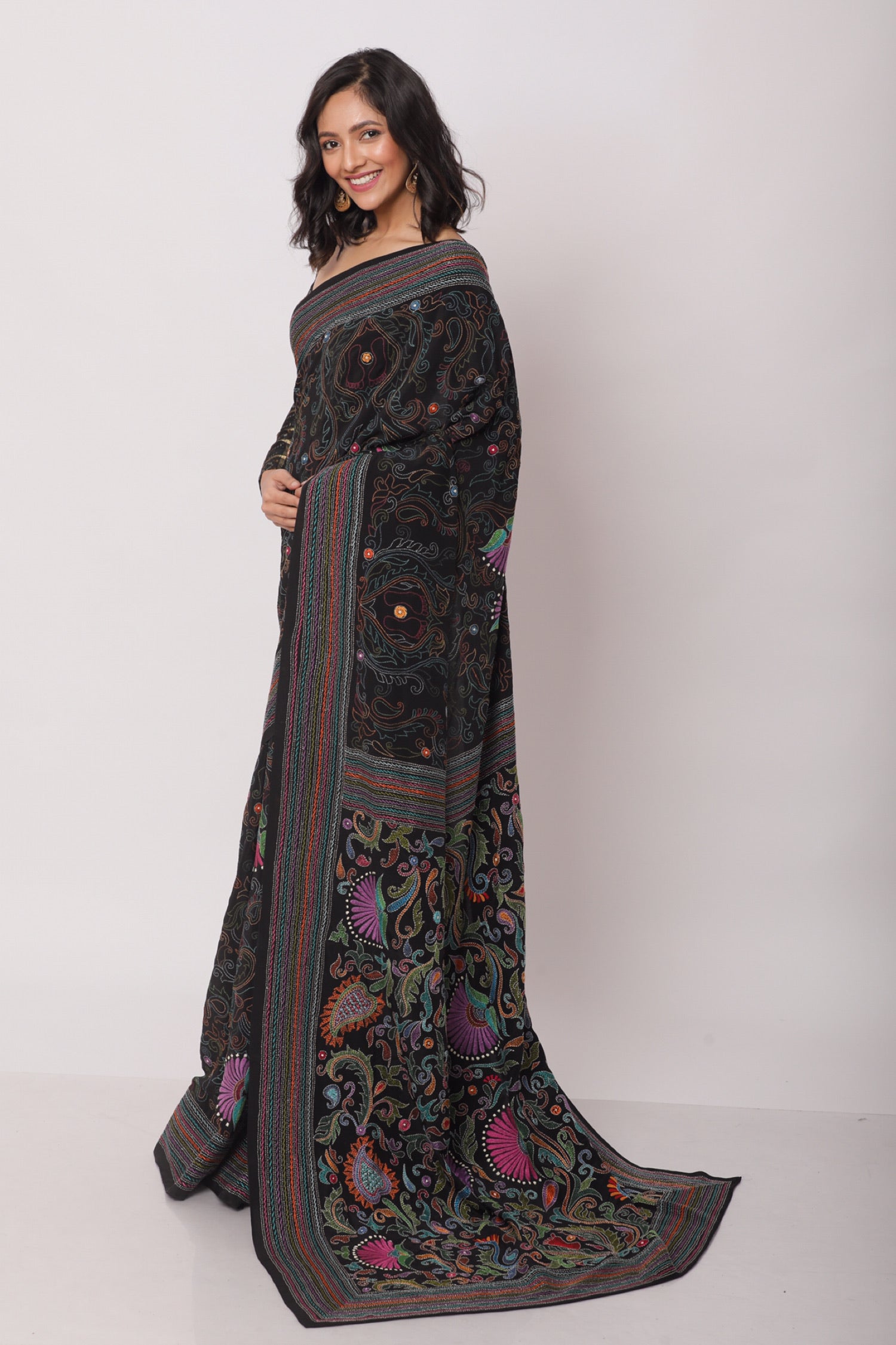 Joba Crepe Kantha Saree