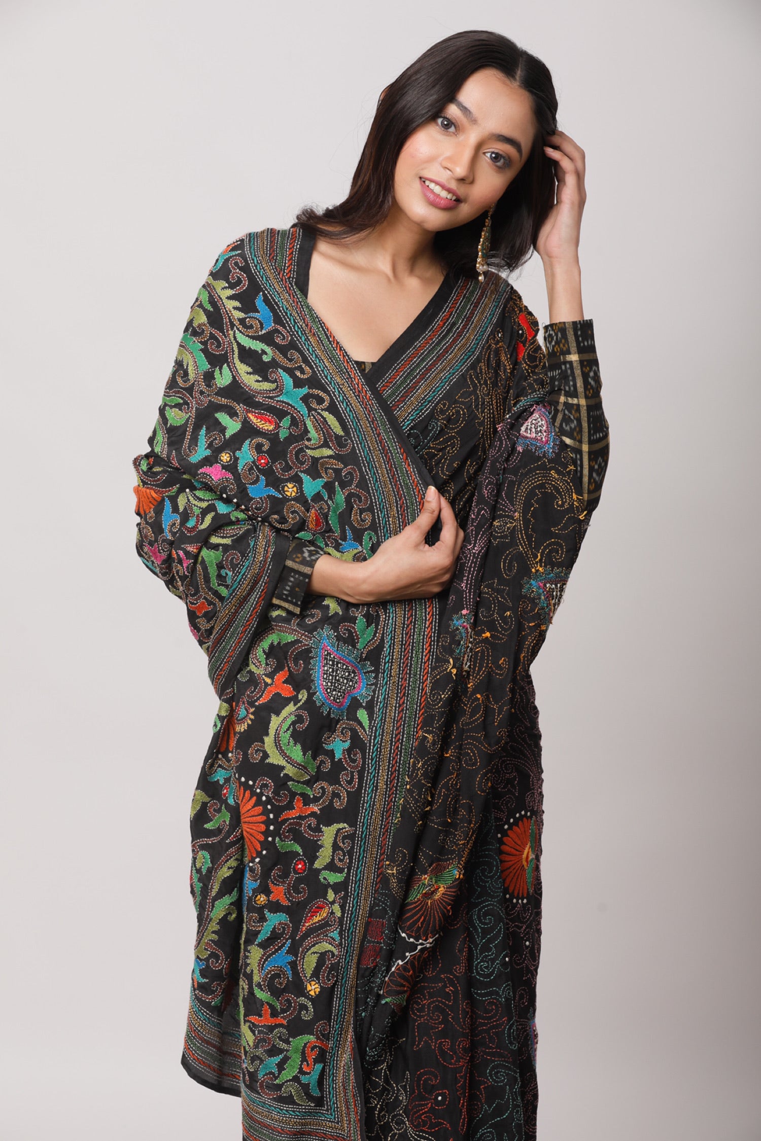 Joba Crepe Kantha Saree