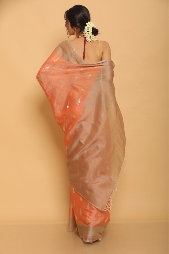 Orange Chapa Tussar Saree