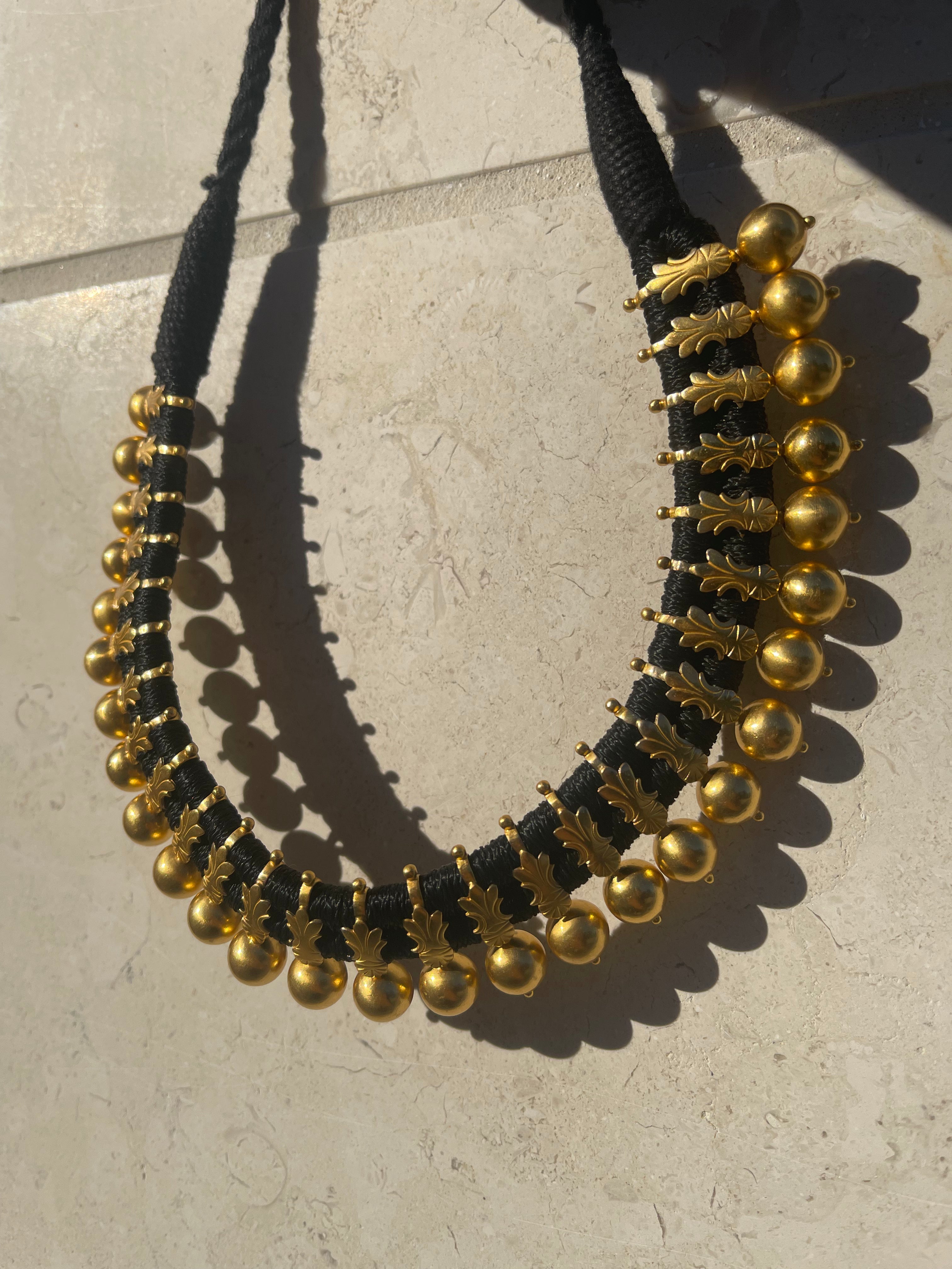 Silver Gold Plated Black Thread Kerala Necklace