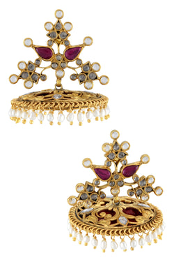 Silver Gold Plated Floral Jaali Jhumka Atulya Earrings