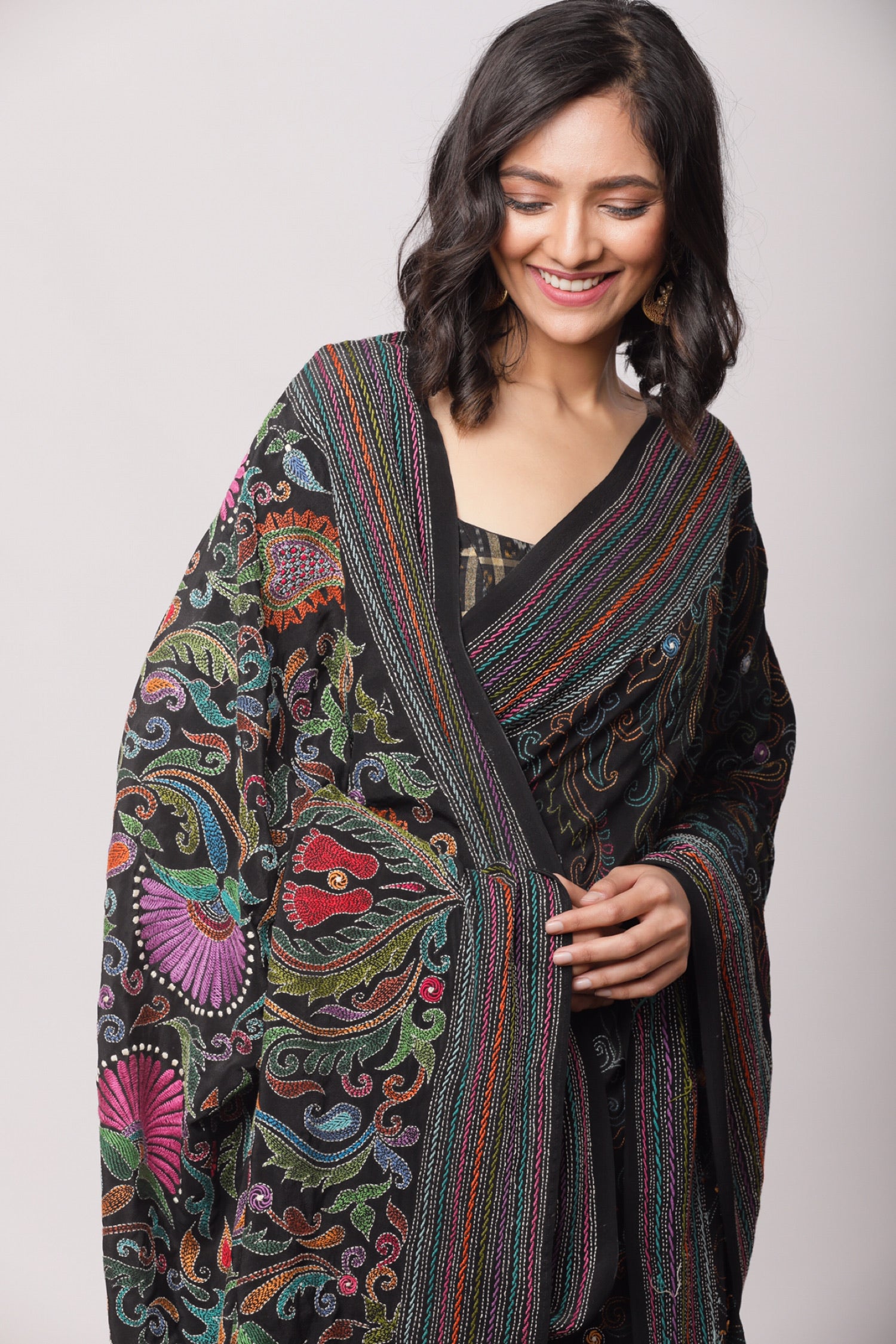 Joba Crepe Kantha Saree