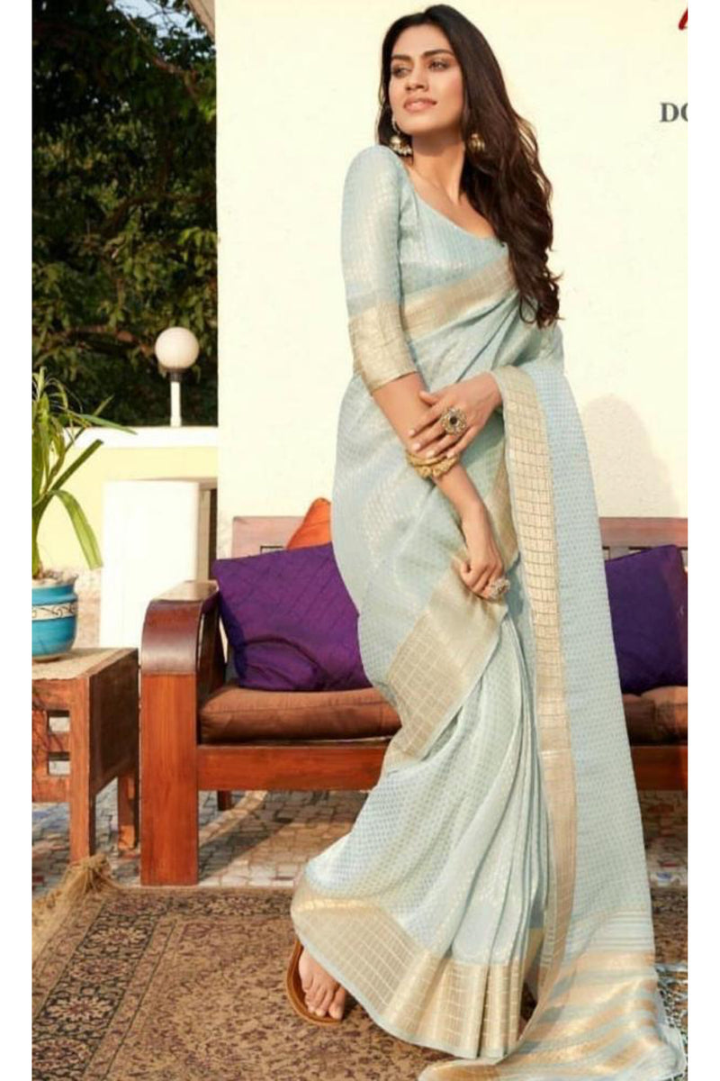 Blue Linen Saree