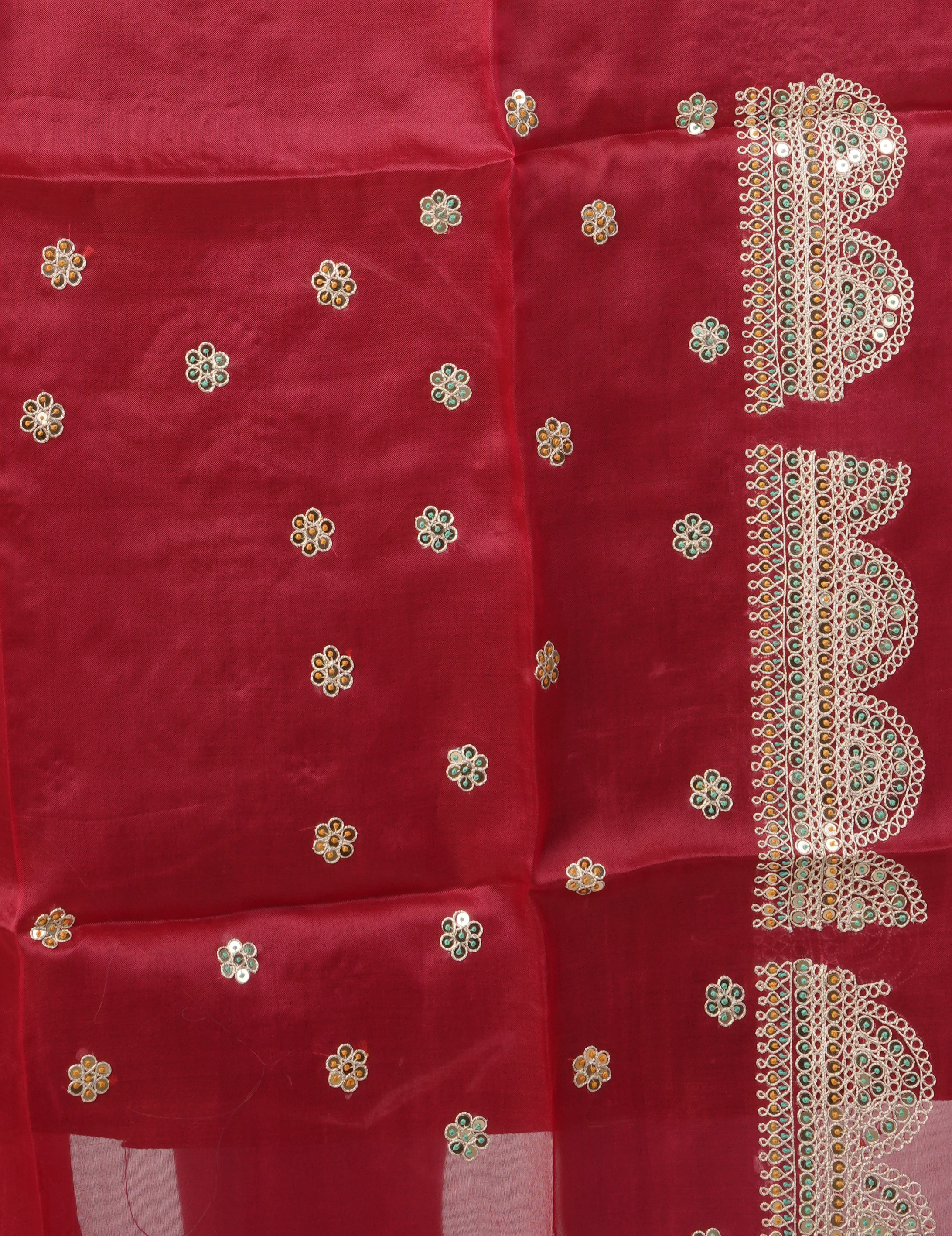 Red embroidered organza saree
