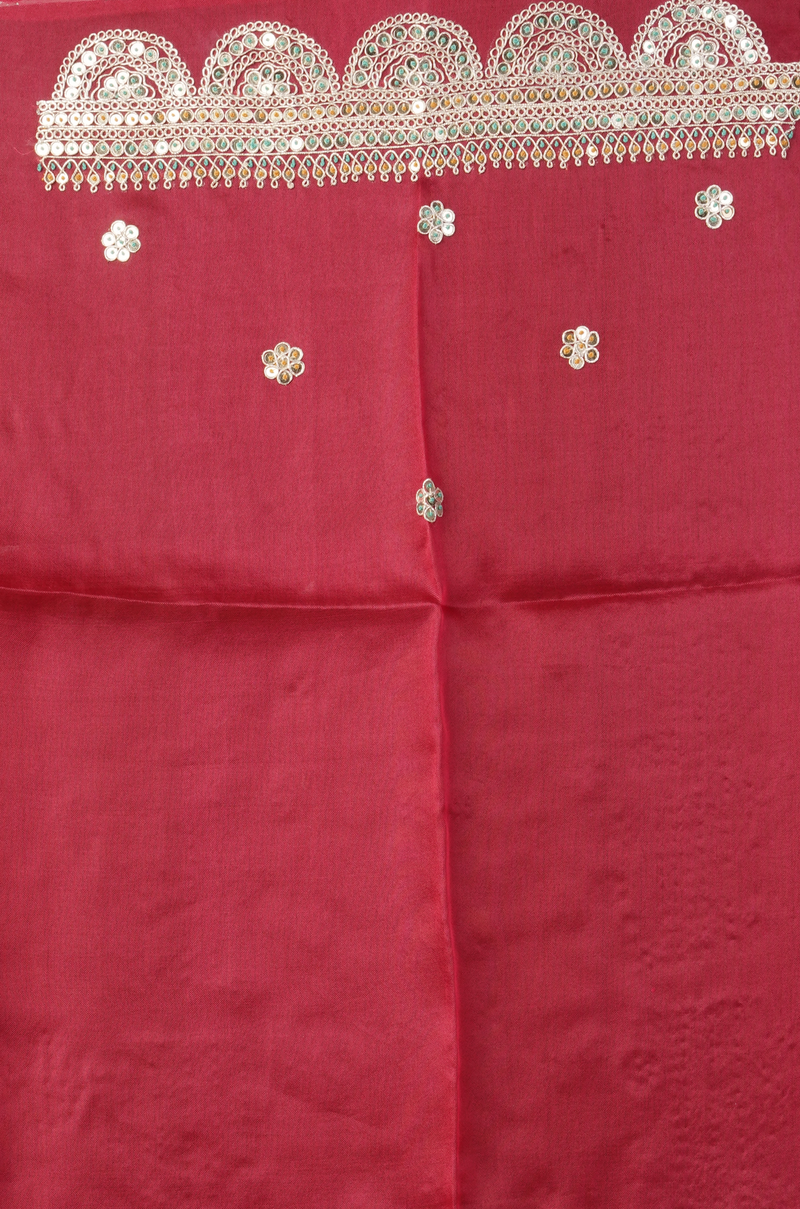 Red embroidered organza saree