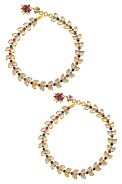 SILVER GOLD PLATED CRYSTAL LEAFY CLUSTER ANKLET